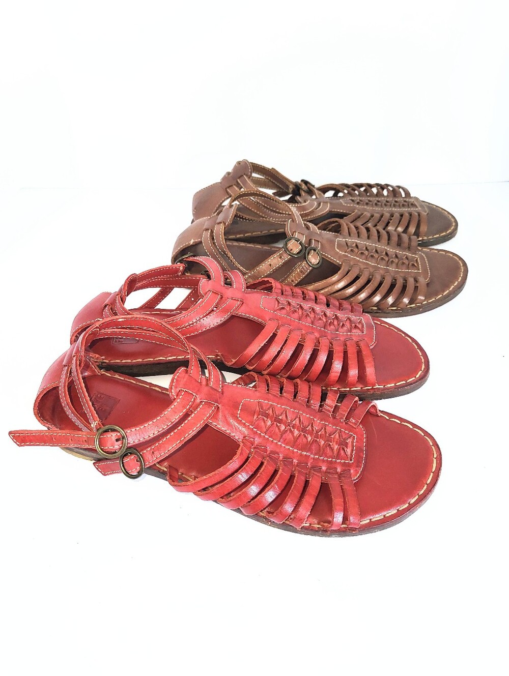 2 Pairs! Frye Kayla Huarache Sandals Leather Gladiator Brown & Red Size 8.5 - Picture 5 of 16
